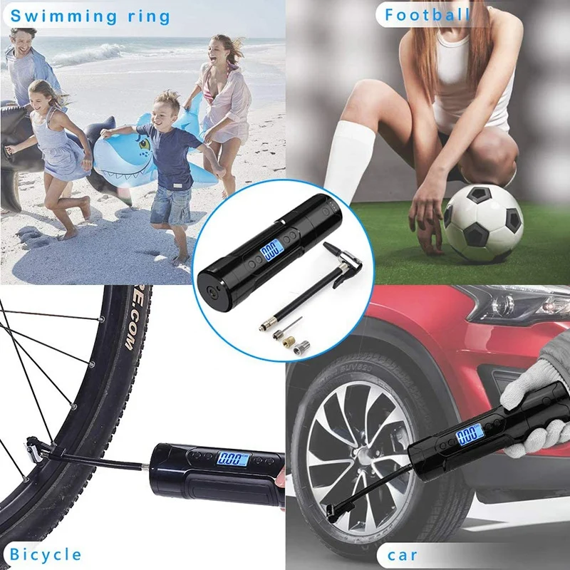 Portable Air Bicycle Pump Air Inflator Electric Handheld Tire Pump with Digital LED Light 150 PSI Suitable for Bicycles 
Portable Air Bicycle Pump Air Inflator Electric Handheld Tire Pump with Digital LED Light 150 PSI Suitable for Bicycles