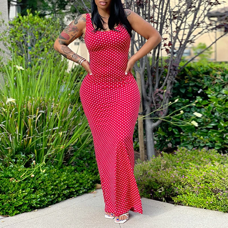Sleeveless O Neck Slim Maxi Dress Casual Printed Bodycon Summer Dress 
Sleeveless O Neck Slim Maxi Dress Casual Printed Bodycon Summer Dress