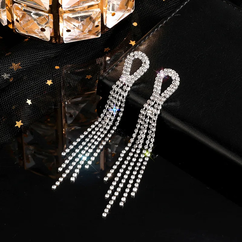 

HOCOL Silver Color Rhinestone Crystal Long Tassel Earrings for Women Bridal Drop Dangling Earrings Brincos Wedding Jewelry Gifts