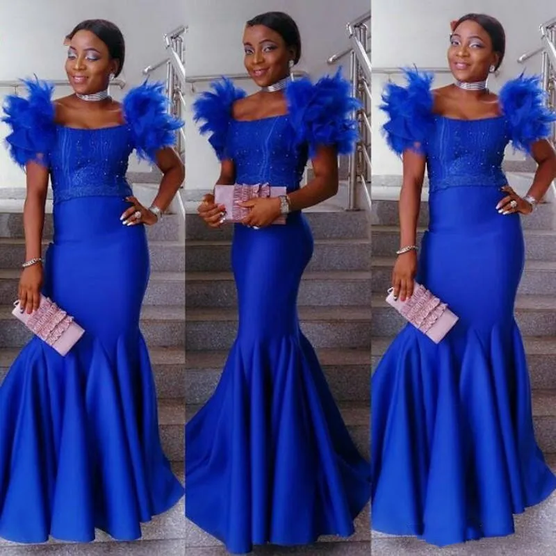 Royal Blue African Girls Mermaid Prom Dresses Luxury Feathers Short Sleeves 2020 Evening Gowns Arabic Women Special Occasion
Royal Blue African Girls Mermaid Prom Dresses Luxury Feathers Short Sleeves 2020 Evening Gowns Arabic Women Special Occasion
