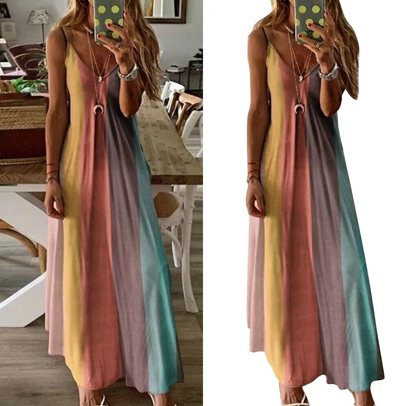 Women Rainbow Summer Long Maxi Dress Ladies Strappy Holiday Beach Sundress Dress BMF88
Women Rainbow Summer Long Maxi Dress Ladies Strappy Holiday Beach Sundress Dress BMF88