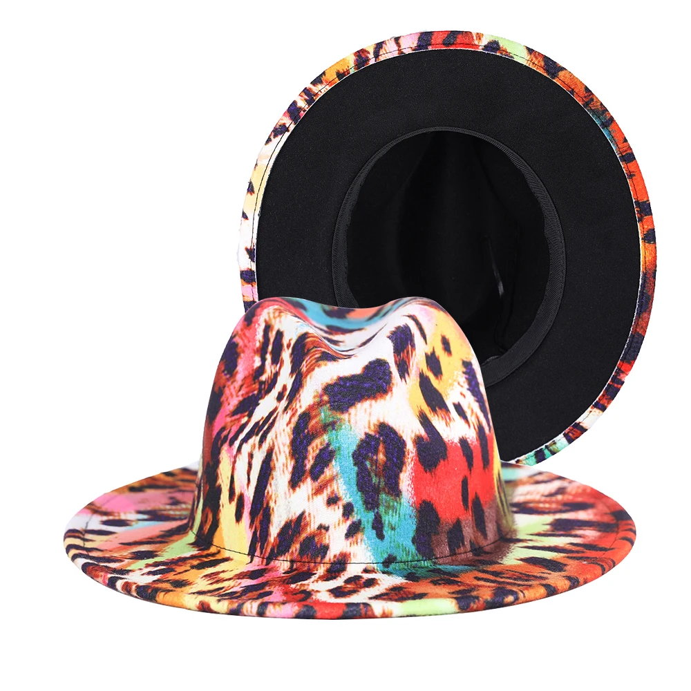

Новая стильная яркая леопардовая женская элегантная Федора с широкими полями, Женская джазовая шляпа, Зимняя шляпа для церкви