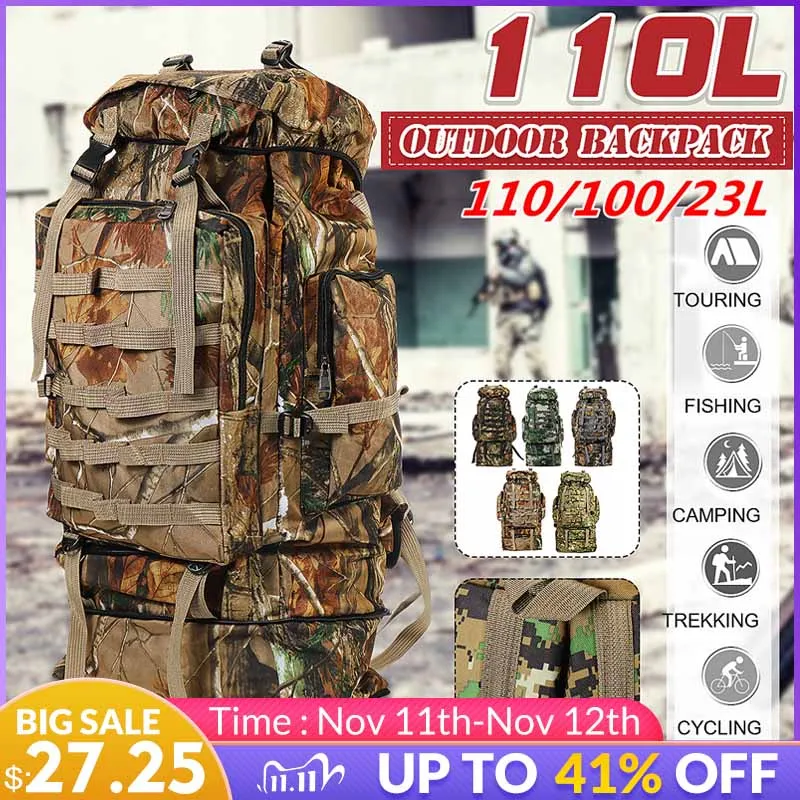 110L Camouflage Military Tactical Backpack Bag Outdoor Travel Hiking Climbing Waterproof Outdoor Camping Hiking Rucksack Bag
110L Camouflage Military Tactical Backpack Bag Outdoor Travel Hiking Climbing Waterproof Outdoor Camping Hiking Rucksack Bag