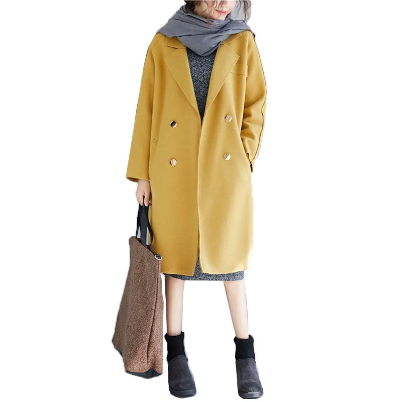 Woolen Coat Outerwear Women Long Section Lapel Double-Breasted Autumn Winter Coat Large Size Loose Leisure Trench Coat A855
Woolen Coat Outerwear Women Long Section Lapel Double-Breasted Autumn Winter Coat Large Size Loose Leisure Trench Coat A855