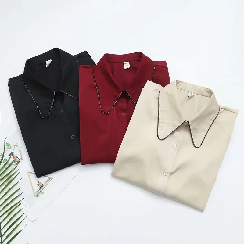 Spring 2021 Women Shirt Plus Size Fashion Casual Clothes Female Tops Satin OL Diamond Collar Solid Chaqueta De Mujeres
Spring 2021 Women Shirt Plus Size Fashion Casual Clothes Female Tops Satin OL Diamond Collar Solid Chaqueta De Mujeres