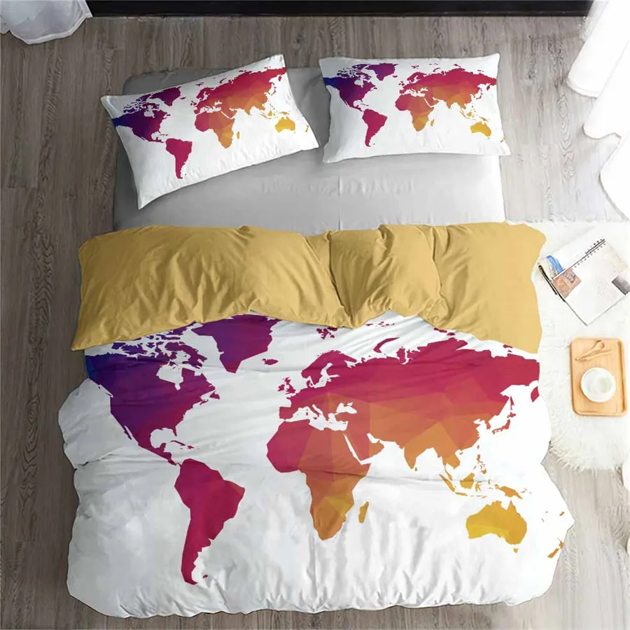 

HELENGILI 3D Bedding Set Map Print Duvet cover set lifelike bedclothes with pillowcase bed set home Textiles #2-6