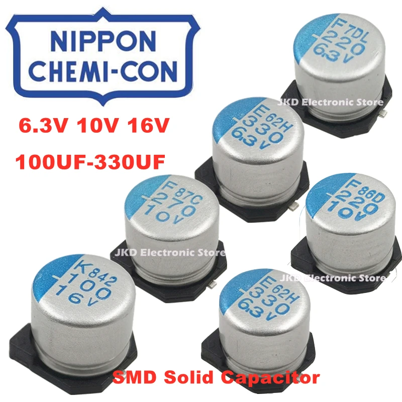 

20pcs NCC SMD Solid Capacitor 6.3V 10V 16V 100UF 180UF 220UF 270UF 330UF For Motherboard VGA Low ESR NIPPON CHEMI CON Original