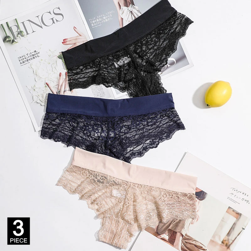 Panties Woman Sexy Lace Cotton Briefs Transparent G-String T-back Black White Underwear Female Lingerie 3 Pcs/Set Dropshipping
Panties Woman Sexy Lace Cotton Briefs Transparent G-String T-back Black White Underwear Female Lingerie 3 Pcs/Set Dropshipping