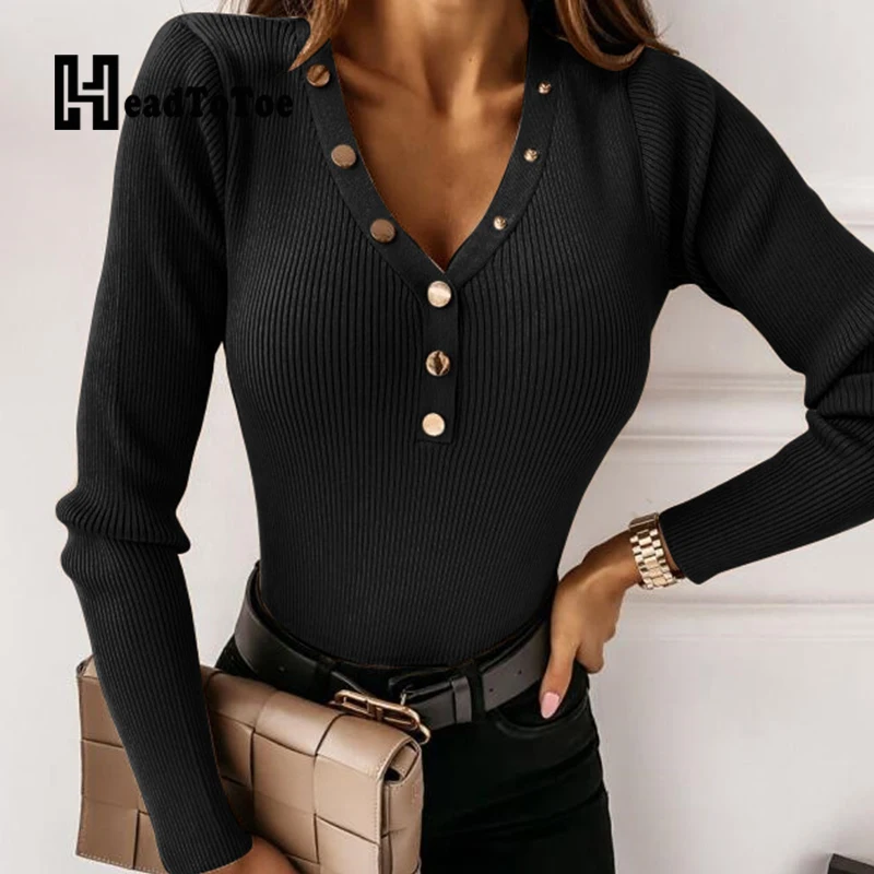 Solid Button Ribbed Casual Fashion Tops Women Long Sleeve V Neck Slim Pullover Women
Solid Button Ribbed Casual Fashion Tops Women Long Sleeve V Neck Slim Pullover Women