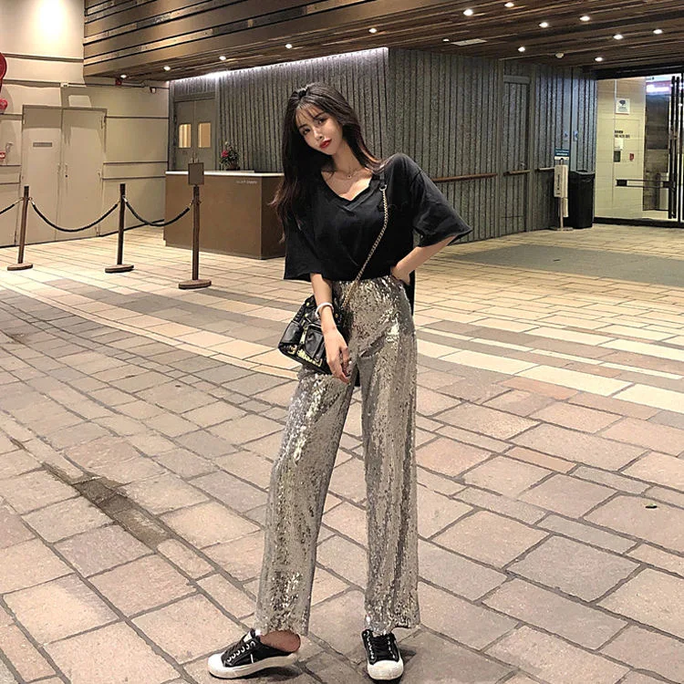 Sliver Sequin Wide Leg Pant Long Women Elastic High Waist Flare Legs Dance Pants
Sliver Sequin Wide Leg Pant Long Women Elastic High Waist Flare Legs Dance Pants