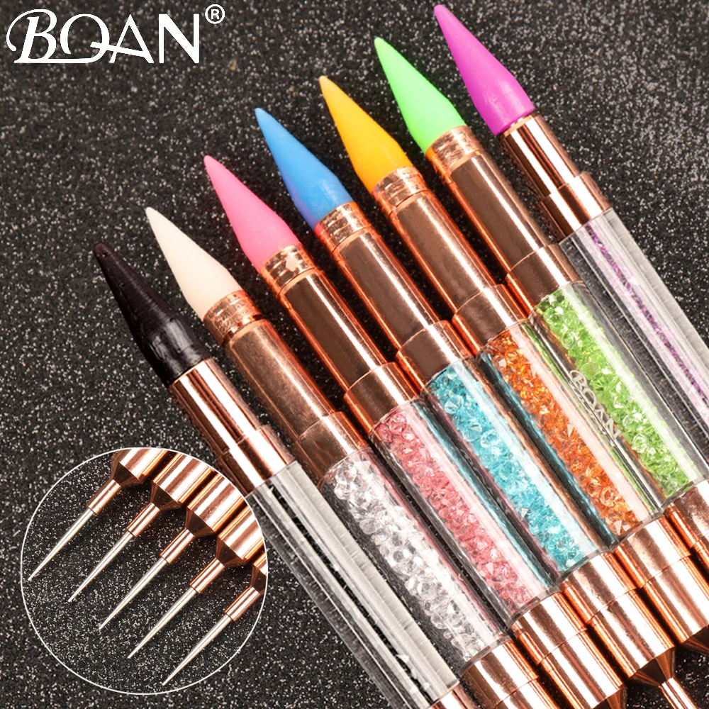 BQAN 6 цветов розовое золото двухсторонняя ручка для точек ногтей кристаллы