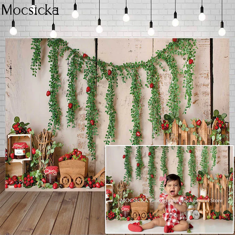 Mocsicka Photography Backdrop Wood Wall Strawberry Fruit Party Cake Smash Baby Birthday Portrait Decor Background Photo Studio
Mocsicka Photography Backdrop Wood Wall Strawberry Fruit Party Cake Smash Baby Birthday Portrait Decor Background Photo Studio