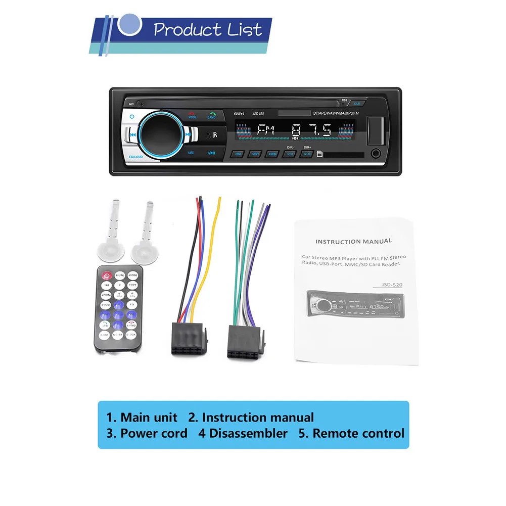 SD-520 Bluetooth Car MP3 Audio Player Radio FM Aux Input Receiver TFCard Slot OLED Color Screen Multimedia Autoradio Player
SD-520 Bluetooth Car MP3 Audio Player Radio FM Aux Input Receiver TFCard Slot OLED Color Screen Multimedia Autoradio Player