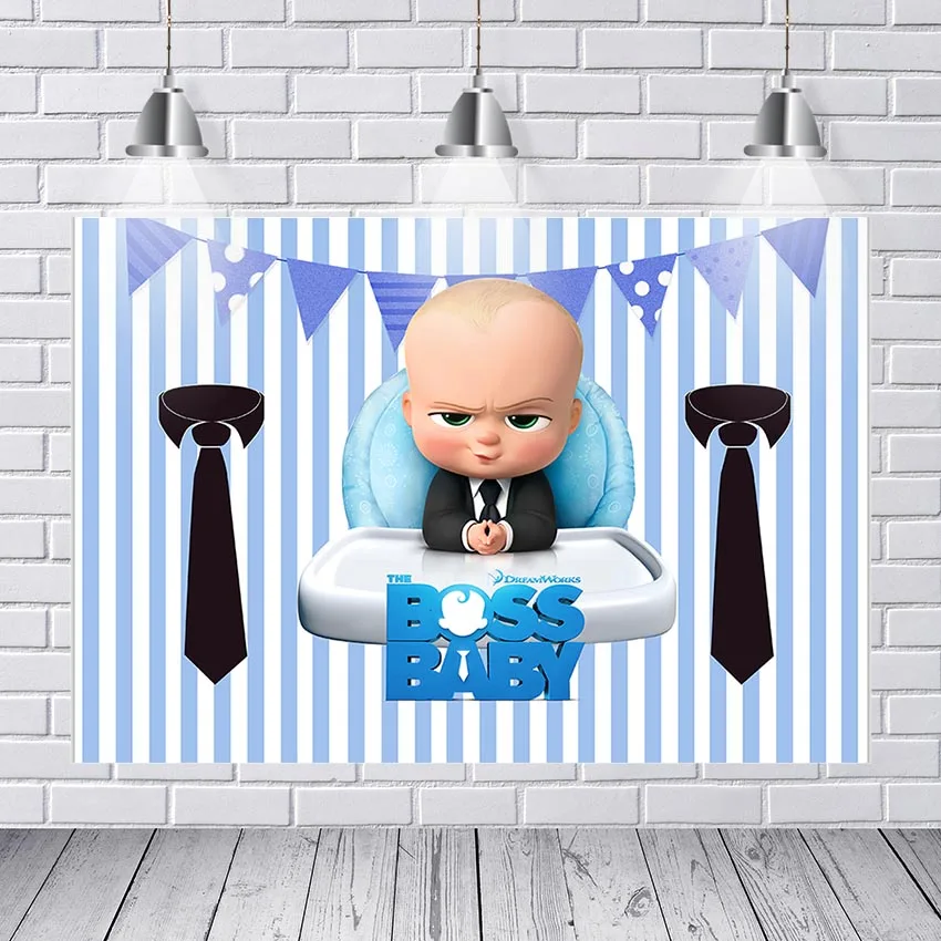 

Little Men Boss Baby Backdrops for Boys Birthday Party Blue Purple Tone Stripes Bunting Tie Baby Shower Backgrounds