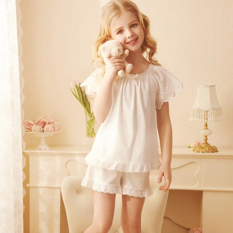 cotton short pajama sets 2019 Spring Children's Girls Lolita Dress Princess Sleepshirts Vintage Nightgowns Baby Nightdress Kids Sleepwear Pajamas Gown elegant pajama sets