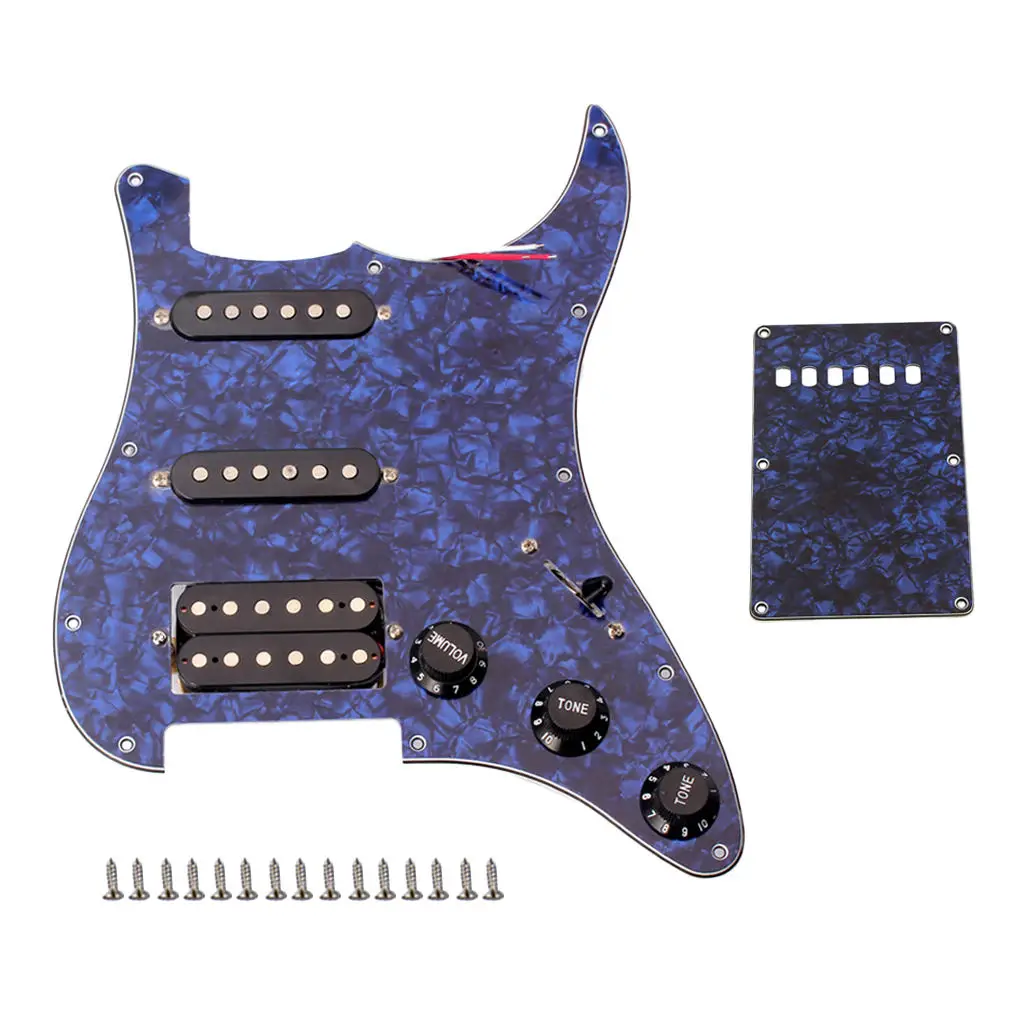 

SSH 11 Hole Loaded Prewired Pickguard Humbucker Pickups Set for ST Electric Guitar, 3Ply Blue