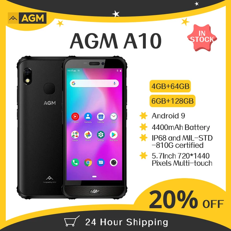 AGM A10 5 7 ''HD + IP68 водонепроницаемый прочный телефон 4/6 ГБ 64/128 4400 мАч 4G LTE Android 9