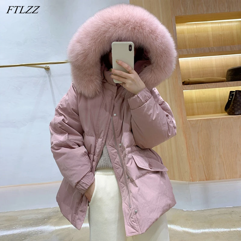 FTLZZ Winter Large Real Fur Collar Hooded Feather Jacket Women High Waist Fluffy warm Down Coat Loose Warm Thick Outwear
FTLZZ Winter Large Real Fur Collar Hooded Feather Jacket Women High Waist Fluffy warm Down Coat Loose Warm Thick Outwear