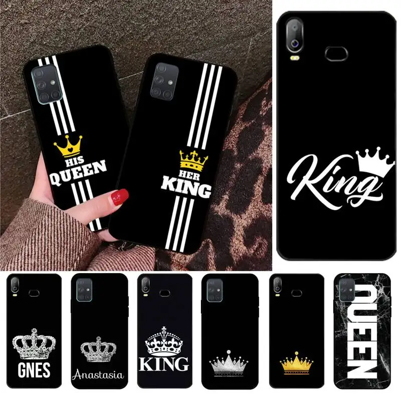 CUTEWANAN King Queen Корона черный ТПУ мягкий резиновый чехол для телефона Samsung A10 A20 A30 A40 A50