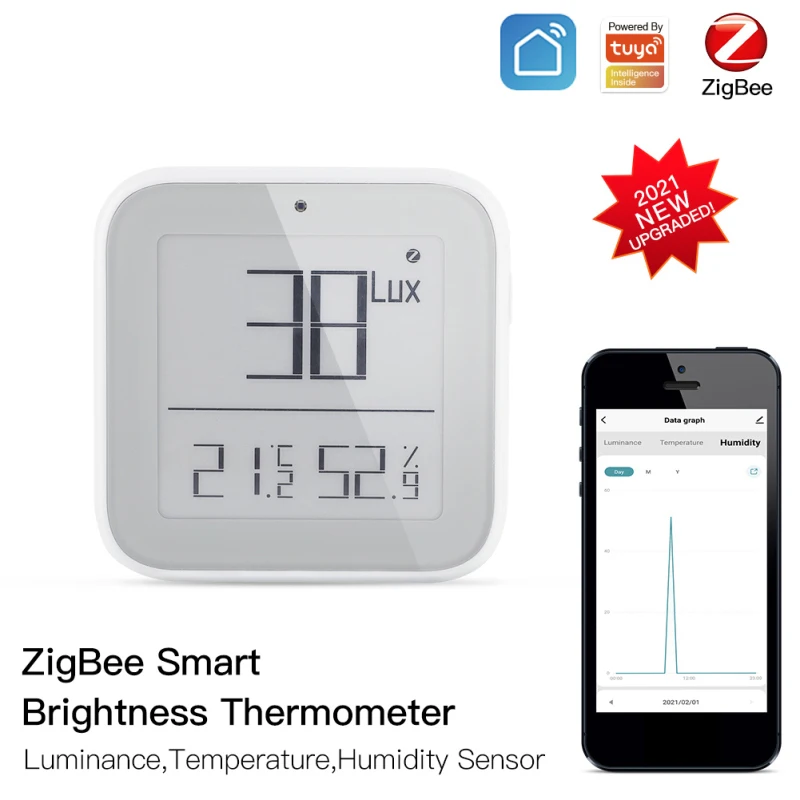 

Датчик температуры и влажности Tuya Zigbee, комнатный гигрометр Var SmartLife, термометр для умного дома с ЖК-дисплеем, 3.0