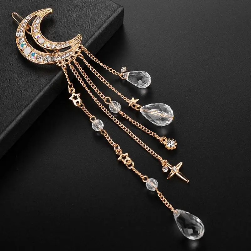 Elegant Women Hair Bands Moon Rhinestone Crystal Tassel Long Chain Hair Clip For Girls Hairpin Female Jewelry Hair Accessories
Elegant Women Hair Bands Moon Rhinestone Crystal Tassel Long Chain Hair Clip For Girls Hairpin Female Jewelry Hair Accessories