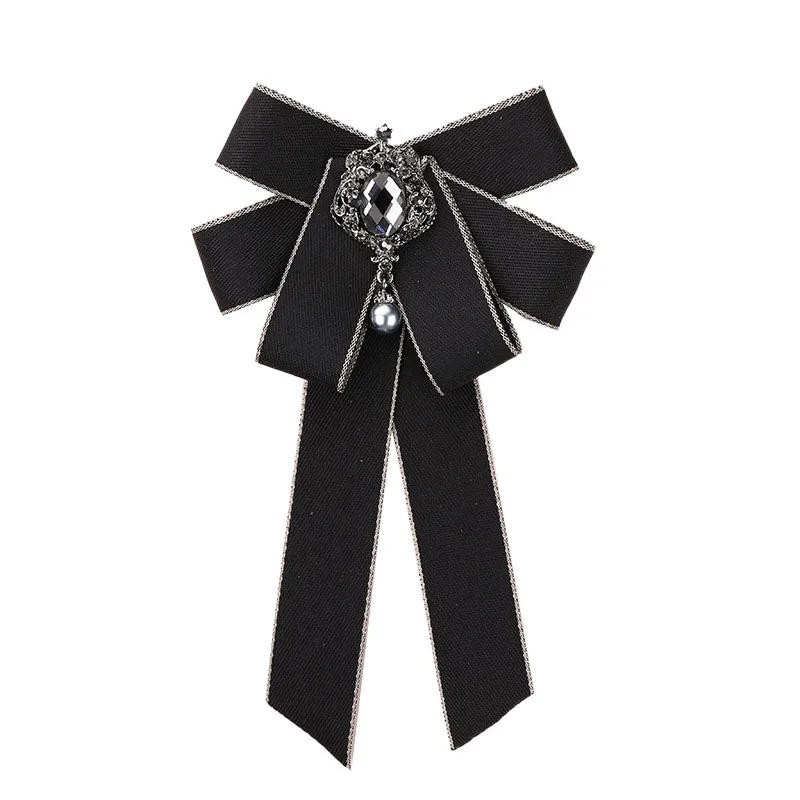 

New Fabric Bow Tie Brooch Rhinestone Crystal Cravat Pins Shirt Collar Wedding Fashion Jewelry Brooches for Women Men Accessories