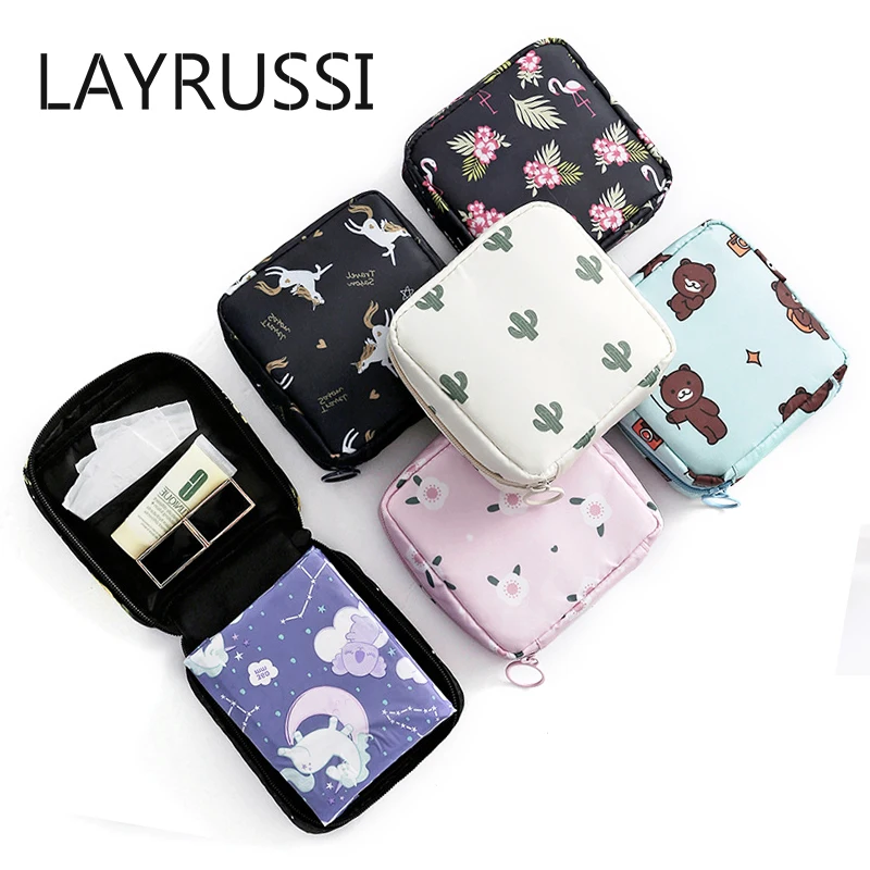 

LAYRUSSI Cartoon Coin Purse Girl Lovely Sanitary Napkin Bag Portable Wallet Bag Tampons Lipstick Card Key Storage Pouch For Girl