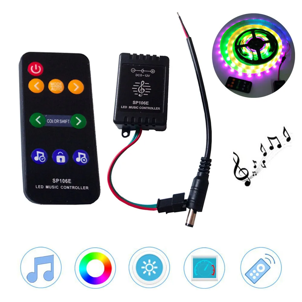 SP106E LED Music Controller 9keys DC5V-12V WS2811 /WS2812B /6812 /1903/6803 Magic LED tape digital colorful music controller
SP106E LED Music Controller 9keys DC5V-12V WS2811 /WS2812B /6812 /1903/6803 Magic LED tape digital colorful music controller