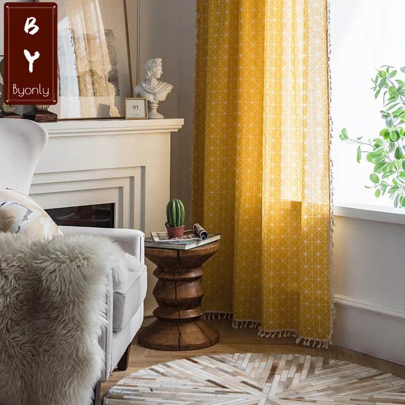 Simple Polyester Cotton Geometric Lines Yellow Checkerboard Tassel Curtains for Living Dining Room Bedroom
Simple Polyester Cotton Geometric Lines Yellow Checkerboard Tassel Curtains for Living Dining Room Bedroom