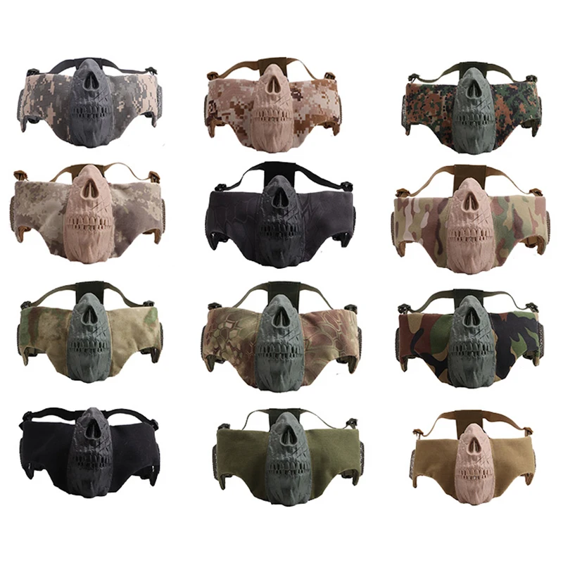 Tactics Airsoft Half Face Mesh Mask With Ear Protection Skull War Shooting Game Field Camouflage Hunting Equipment Masks | Спорт и