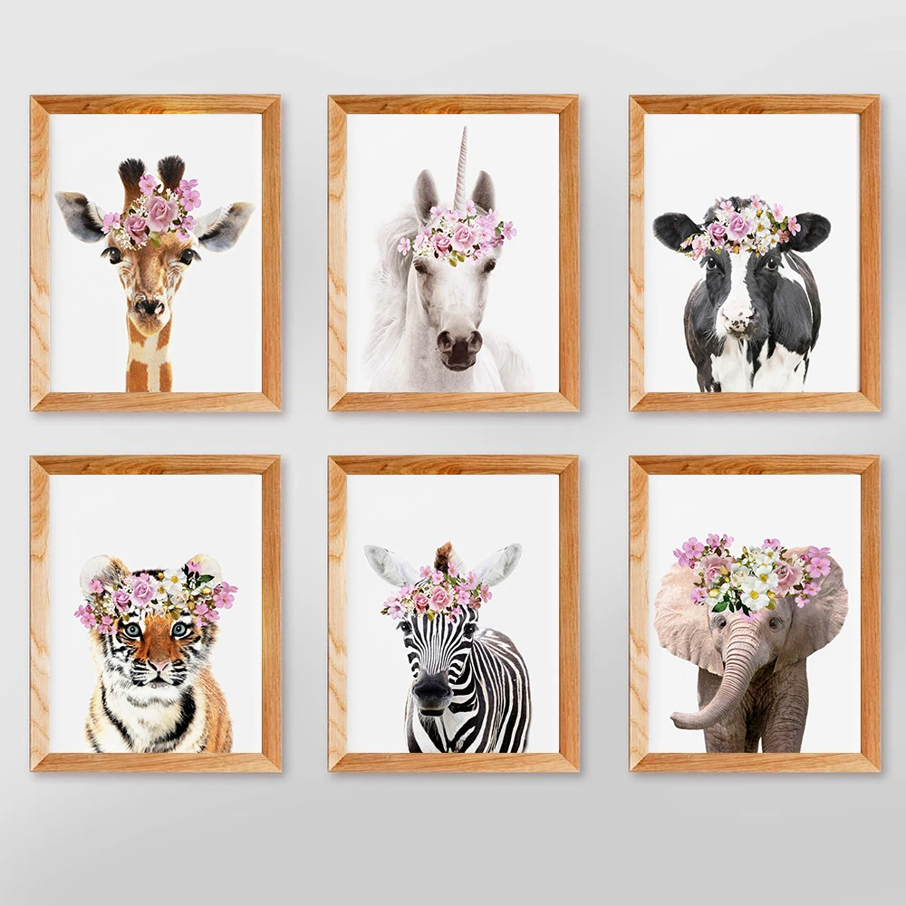 Animal Prints Set of 6 Pictures Elephant Zebra Giraffe Horse Cow Flower With Crowns Nursery Art No Frame Wall Painting
Animal Prints Set of 6 Pictures Elephant Zebra Giraffe Horse Cow Flower With Crowns Nursery Art No Frame Wall Painting