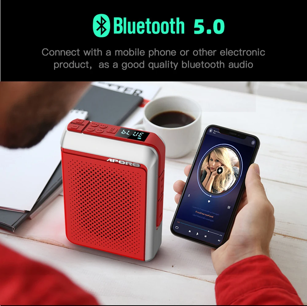 

Voice Amplifier 30W Bluetooth/Wired Megaphone Booster Loudspeaker Aporo T18 TF/USB Disk Ports Mic Speaker for School Meeting