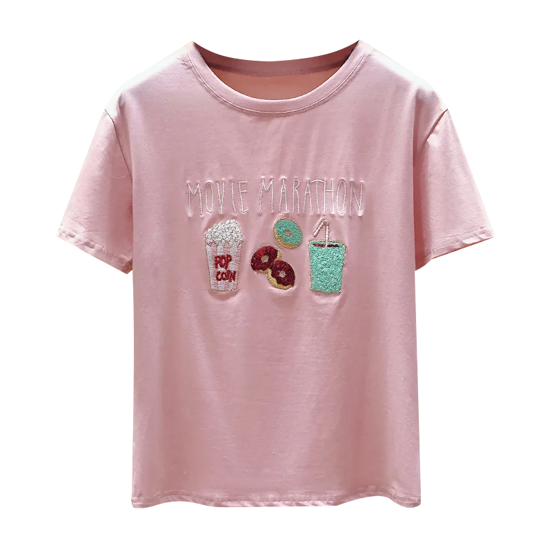 Summer wear new han edition female white collar short sleeve T-shirt loose big yards popular logo sequins embroidery on clothes
Summer wear new han edition female white collar short sleeve T-shirt loose big yards popular logo sequins embroidery on clothes