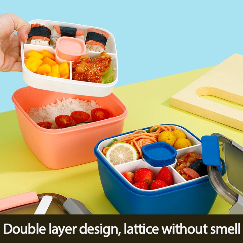 Portable Bento Box Double-layer Square Sealed Lunch Box Detachable 4Cells Partitions Outdoor Picnic Office School Food Container 
Portable Bento Box Double-layer Square Sealed Lunch Box Detachable 4Cells Partitions Outdoor Picnic Office School Food Container