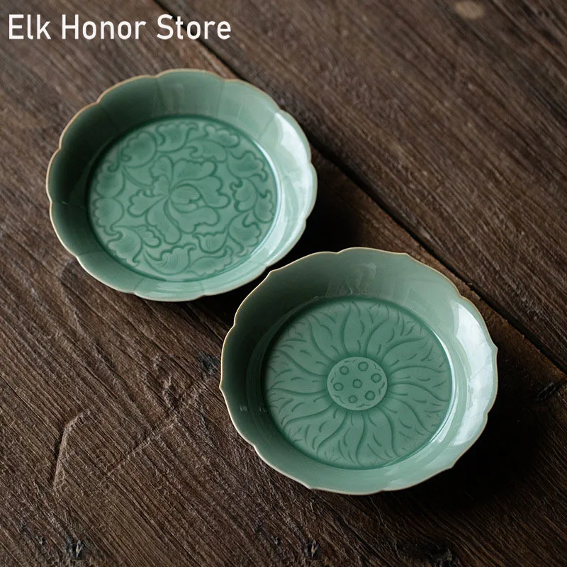 

Yue Kiln Celadon Pure Manual Relief Lotus Pot Ceramic Bearing Household Ceramic Dry Bubble Plate Kung Fu Tea Set Accessories