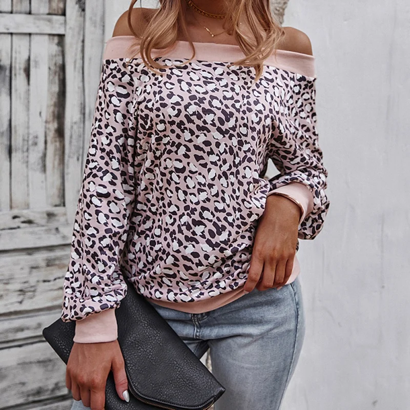 Женская футболка с длинным рукавом леопардовым принтом | одежда