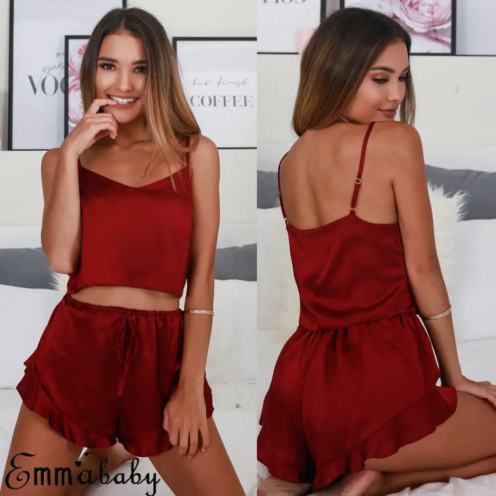 Hot sale 2PC Women's Satin Sleepwear Camisole Sets Sexy Pajama Nightwear V-neck Lingerie Babydoll Nightdress Red Sleepwear
Hot sale 2PC Women's Satin Sleepwear Camisole Sets Sexy Pajama Nightwear V-neck Lingerie Babydoll Nightdress Red Sleepwear