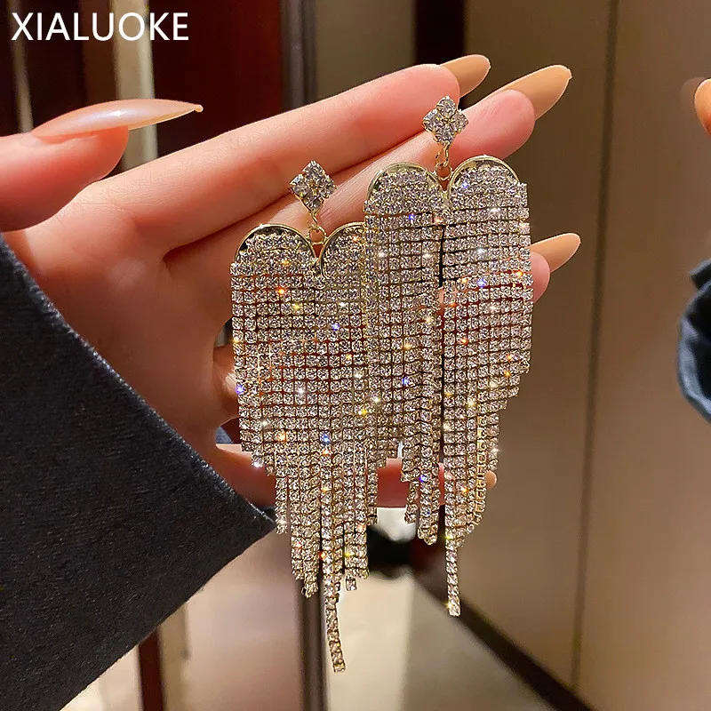 XIALUOKE Hyperbole Heart Long Tassel Crystal Drop Earrings For Women Rhinestone Dangle Earrings Weddings Jewelry Accessories
XIALUOKE Hyperbole Heart Long Tassel Crystal Drop Earrings For Women Rhinestone Dangle Earrings Weddings Jewelry Accessories