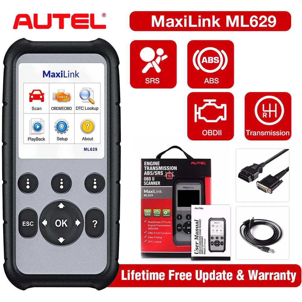 Autel ML629 OBD2 автомобильный диагностический инструмент сканеры ABS SRS Коробка передач двигателя
Autel ML629 OBD2 автомобильный диагностический инструмент сканеры ABS SRS Коробка передач двигателя