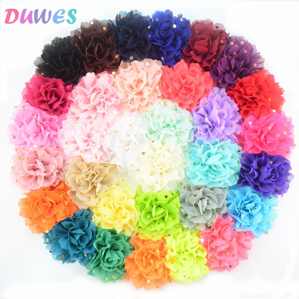 DUWES 32color options 32pcs/lot Chiffon Flower Gold Polka Dot Children's Head Bows Accessories headwear hairbow 10cm D1219
DUWES 32color options 32pcs/lot Chiffon Flower Gold Polka Dot Children's Head Bows Accessories headwear hairbow 10cm D1219