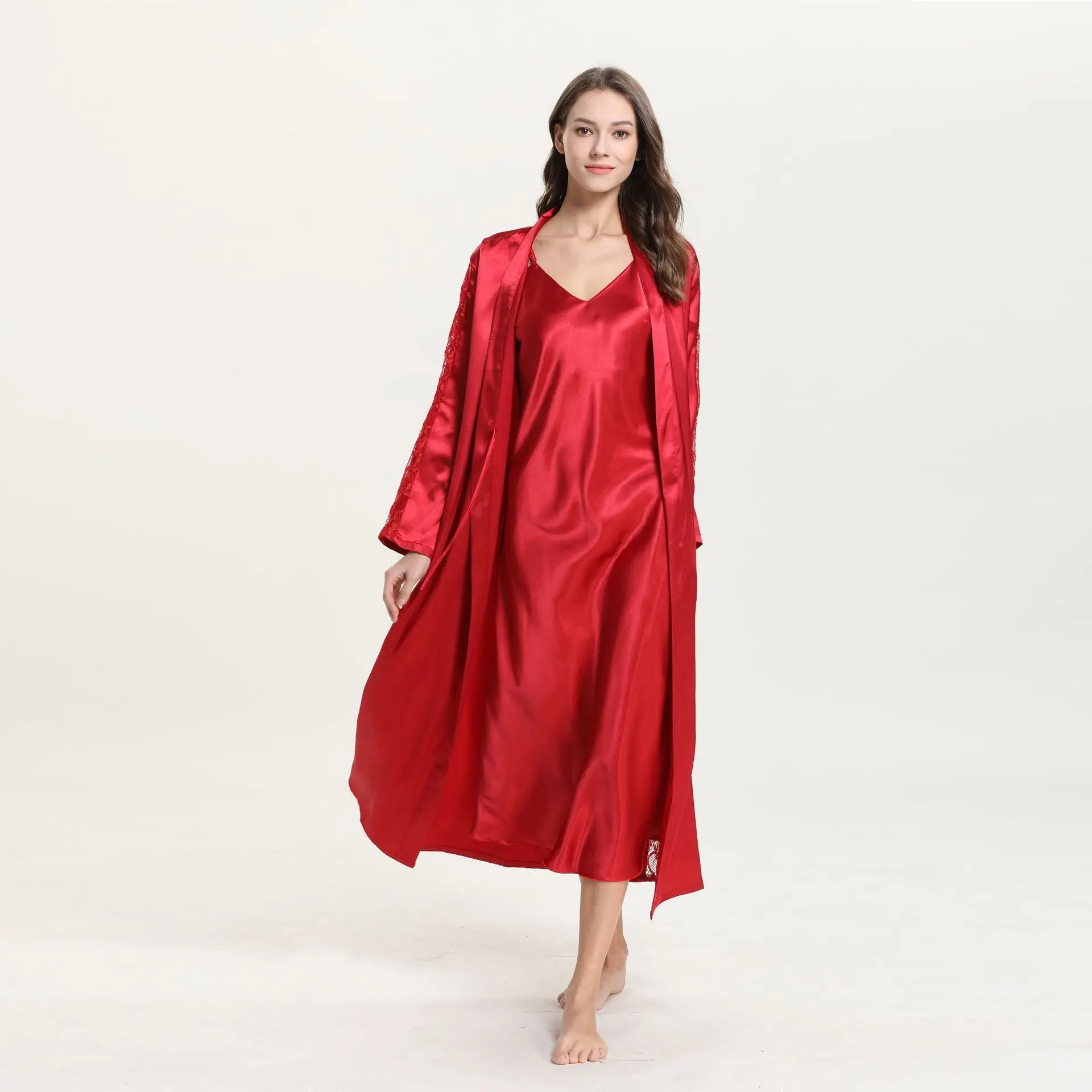 Ladies Nightdress Imitation Silk Suspender Nightdress Robe Two-piece Sexy Nightgown Home Service Sleepwear Sets Sleep Tops
Ladies Nightdress Imitation Silk Suspender Nightdress Robe Two-piece Sexy Nightgown Home Service Sleepwear Sets Sleep Tops