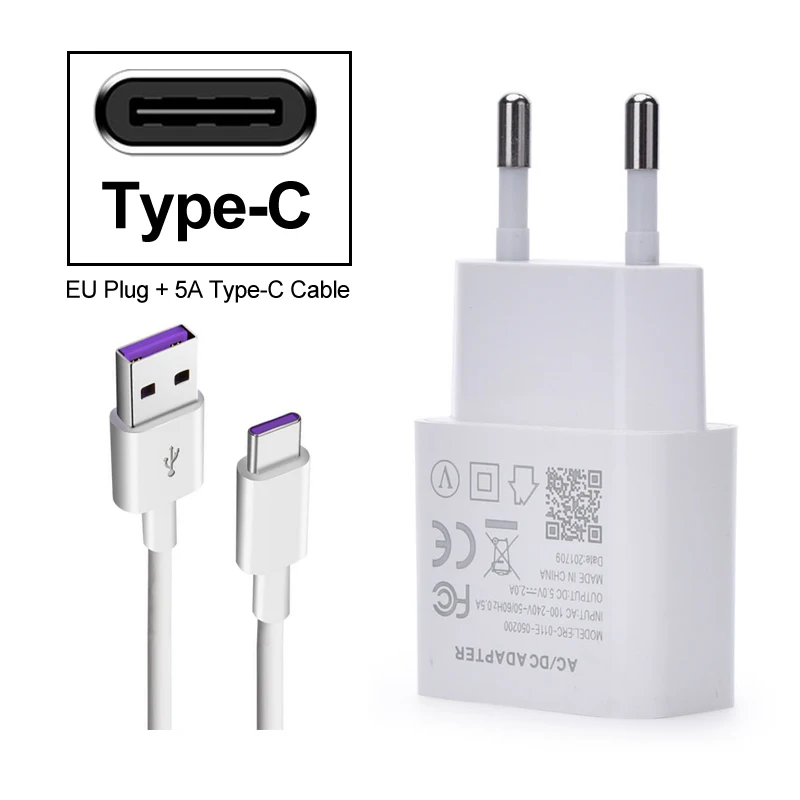 

Fast Charger 5V 2A EU Plug 5A Type-C Usb SuperCharge Cable Charging for For Huawei P20 Lite P30 Pro P10 P9 Plus P8 Lite 2017