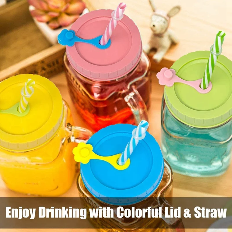 Mason Jar Lid with Straw Hole,Plastic Straw,Silicone Ring,Cleaning Brush,Lid,Perfect for Drinking and Food Storage 26Pcs 
Mason Jar Lid with Straw Hole,Plastic Straw,Silicone Ring,Cleaning Brush,Lid,Perfect for Drinking and Food Storage 26Pcs