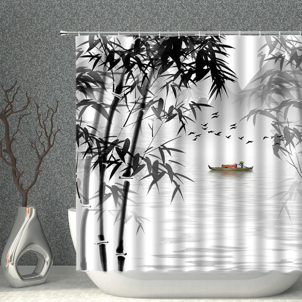 Bamboo Shower Curtain Chinese Ink Painting Plant Scenery Bath Decor Polyester Fabric Home Washable With Hook Bathroom Curtain
Bamboo Shower Curtain Chinese Ink Painting Plant Scenery Bath Decor Polyester Fabric Home Washable With Hook Bathroom Curtain
