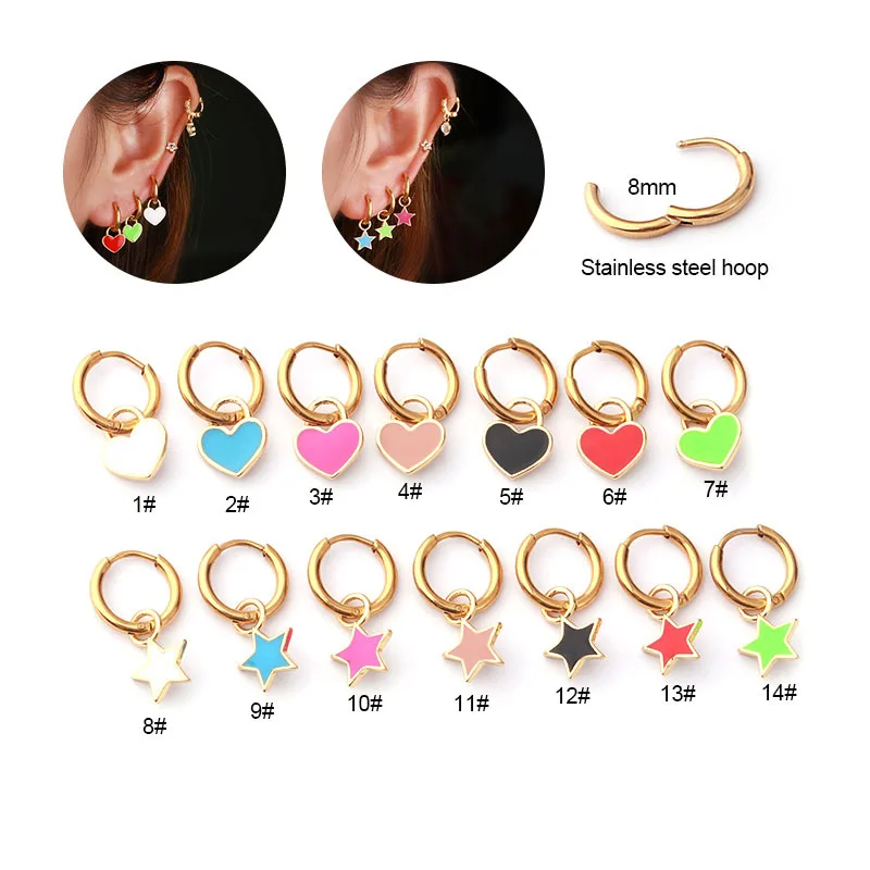 1PCS Stainless Steel Hoop With Neon Candy Color Enamel Gold Heart & Star Cartilage Huigge Earring Lobe Ear Piercing For Girls
1PCS Stainless Steel Hoop With Neon Candy Color Enamel Gold Heart & Star Cartilage Huigge Earring Lobe Ear Piercing For Girls