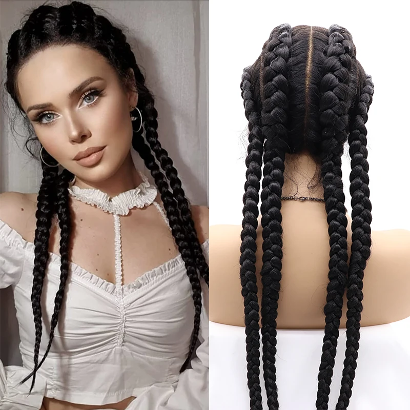 Lace Frontal Wig With Baby Hair Black Double Dutch Box Braids Wig For Black Women Braided Natural Black Wig Synthetic Braid Wigs
Lace Frontal Wig With Baby Hair Black Double Dutch Box Braids Wig For Black Women Braided Natural Black Wig Synthetic Braid Wigs