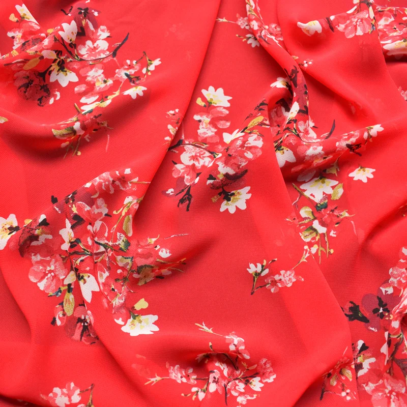 one meter High quality high twist Chiffon patchwork A big red flower print in summer tissu Soft and breathable clothing fabric
one meter High quality high twist Chiffon patchwork A big red flower print in summer tissu Soft and breathable clothing fabric