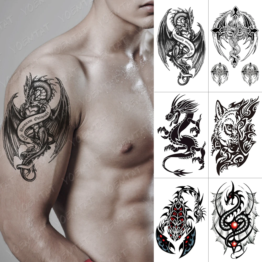 Waterproof Temporary Tattoo Sticker Dragon Wing Totem Flash Tatto Scorpion Wolf Maori Body Art Arm Water Transfer Fake Tatoo Men
Waterproof Temporary Tattoo Sticker Dragon Wing Totem Flash Tatto Scorpion Wolf Maori Body Art Arm Water Transfer Fake Tatoo Men