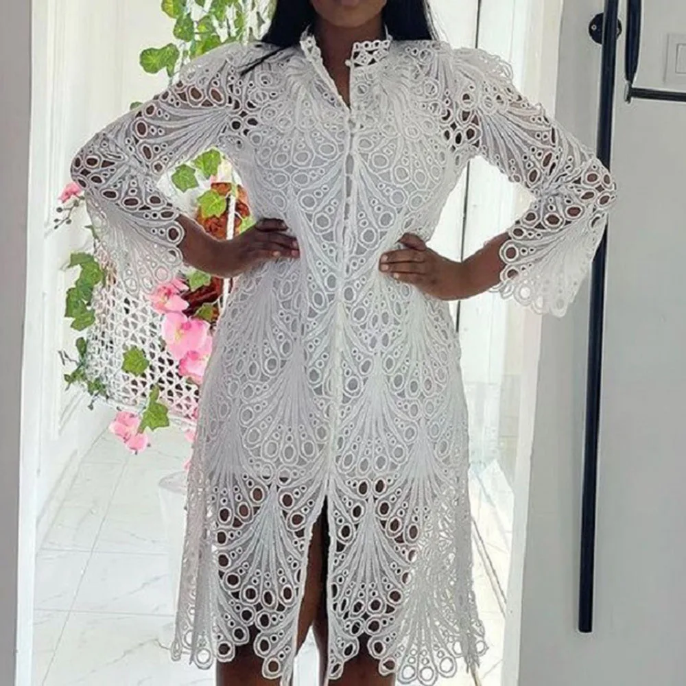 Womens Dress Hollow Out Autumn African 2021 Fashion Casual Flared Sleeves Sexy Elegant Design Single Breasted Female Dresses
Womens Dress Hollow Out Autumn African 2021 Fashion Casual Flared Sleeves Sexy Elegant Design Single Breasted Female Dresses