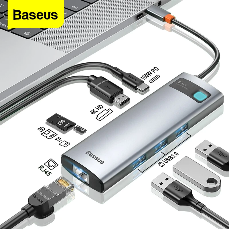 Baseus USB C HUB to HDMI-compatible Adapter RJ45 Card Reader USB 3.0 PD 100W Type C Docking Station For Macbook Pro Surface iPad 
Baseus USB C HUB to HDMI-compatible Adapter RJ45 Card Reader USB 3.0 PD 100W Type C Docking Station For Macbook Pro Surface iPad